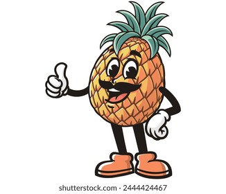 Pineapple with mustache cartoon mascot illustration character vector clip art hand drawn