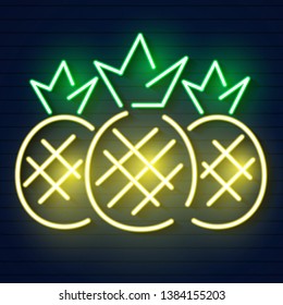 Pineapple neon light icon. Luminous sign Vector illustration