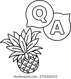 A pineapple is next to a Q and A sign. The pineapple is a symbol of tropical fruit and the Q and A sign represents a question and answer format. Concept of curiosity and learning, as the pineapple