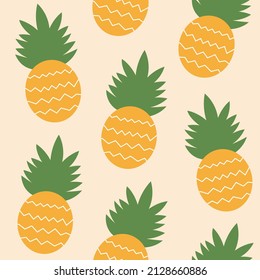 Pineapple nude seamless pattern. Tropical print for spring and summer. Light fabric with cute background.
