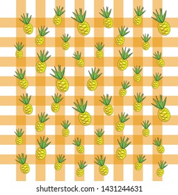 Pineapple on the background, orange grid pattern