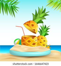 Piña en la playa en verano