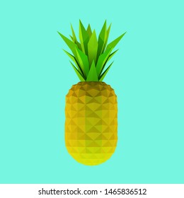 Pineapple on Bright Isolated Background. Low Poly Vector 3D Rendering