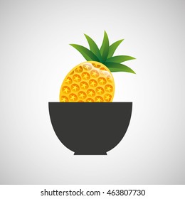 pineapple on cup, fresh fruit icon, vector illustration