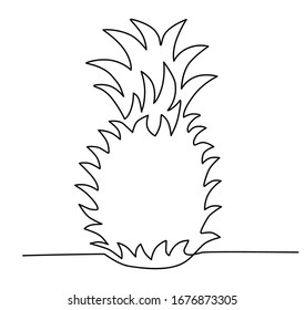 pineapple on the table. Hand-drawn image of one continuous line. Vector isolated hand drawn illustration on white background. Healthy diet