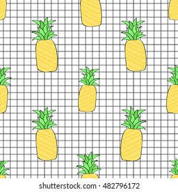 Pineapple on tiles background. Seamless background