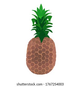 Pineapple on a white background with green leaves.