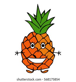 Pineapple on white background vector illustration. Symbol of food, sweet, exotic and summer, vitamin, healthy. Nature dessert.  Cloth design, wallpaper, wrapping, textiles, paper, cards, invitations