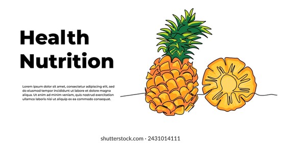 Pineapple one continuous line design. Fruits symbol design concept. Decorative elements drawn on a white background.