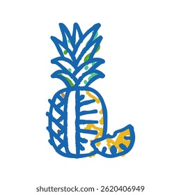 pineapple one cut slice doodle icon sketch vector. pineapple one cut slice sign. isolated symbol illustration