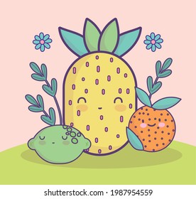 pineapple orange lemon cute cartoon