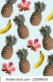 pineapple orchid banana background vector/illustration