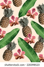 pineapple orchid banana leaf background vector/illustration