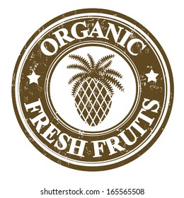 Pineapple organic fruit grunge rubber stamp or label on white, vector illustration