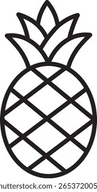 Pineapple outline, tropical fruit, black line drawing, simple vector, isolated transparency