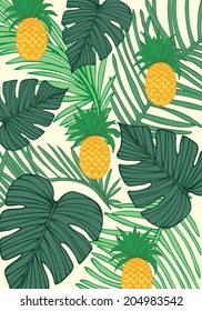 pineapple and palm leaf background vector/illustration