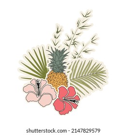 pineapple and palm leaves, vector art