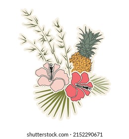 pineapple and palm leaves
, vector artwork