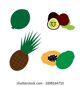 Pineapple, papaya, feijoa and passion fruit icon set.