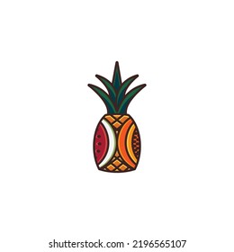 Pineapple, papaya and watermelon fruit logo template vectors into one design, perfect for logos related to fruit, or health.