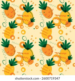 Pineapple pattern. Abstract pineapples, yellow drawn in the style of a child's drawing.