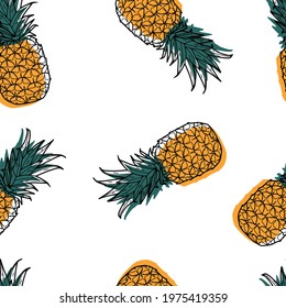 Pineapple pattern  . Abstract  trendy vector seamless pattern. Modern yellow pineapple seamless pattern. Creative colorful collage pattern. Fashionable template for design