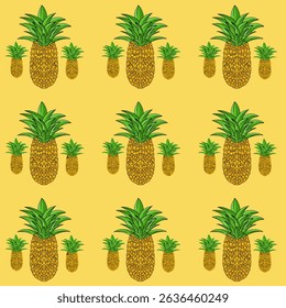 Fundo padrão de abacaxi. Frutas de abacaxi sem costura repetir, impressão de tecido, papel de presente
