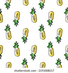 Patrón de piña. Piña dibujada en estilo de arte lineal. diseño en patrón para textiles, fondos de pantalla, web.