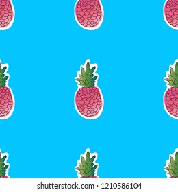 Pineapple pattern gradient stickers set.  Tropical summer fruits characters  vector pattern on colort background. Retro stylish texture of summer fruits. Retro design. Vector illustration