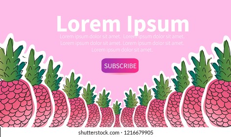 Pineapple pattern gradient stickers set.  Tropical summer fruits characters  vector pattern on colort background. Retro stylish texture of summer fruits. Retro design. Vector illustration