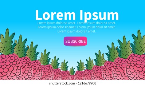 Pineapple pattern gradient stickers set.  Tropical summer fruits characters  vector pattern on colort background. Retro stylish texture of summer fruits. Retro design. Vector illustration