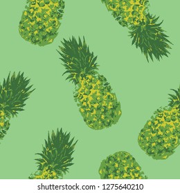 Pineapple pattern handdrawn on green background