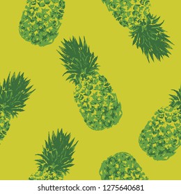 Pineapple pattern handdrawn on green background