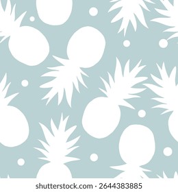 pineapple pattern on blue background with polka dots seamless pattern for fabric, textiles, clothing, wallpaper, cover, banner, home decor, florals backgrounds
