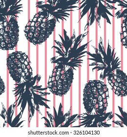 Pineapple pattern on pink stripes background