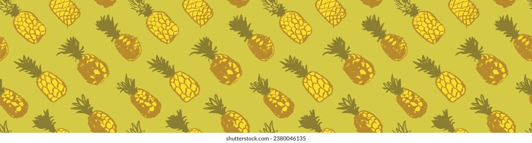 Pineapple pattern seamless, pineapples illustration, hand-drawn vector exotic fruit for vegan banner, juice or jam label design. Ripe ananas background for baby food packaging. Pineapple backdrop.