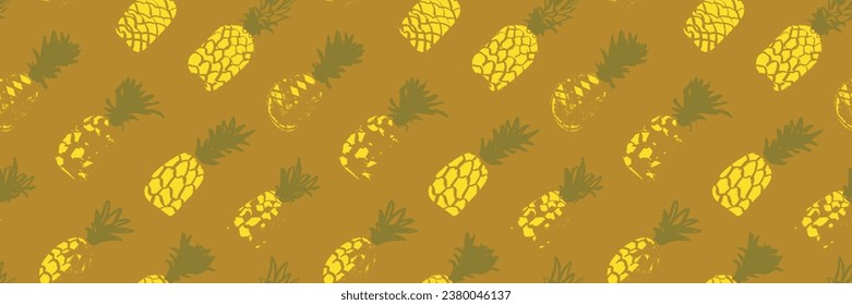 Pineapple pattern seamless, pineapples illustration, hand-drawn vector exotic fruit for vegan banner, juice or jam label design. Ripe ananas background for baby food packaging. Pineapple backdrop.