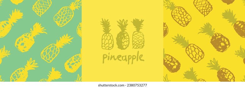 Pineapple pattern seamless, pineapples illustration, hand-drawn vector exotic fruit for vegan banner, juice or jam label design. Ripe ananas background for baby food packaging. Pineapple backdrop.