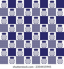 Pineapple pattern seamless vector illustration. Blue white background For wrapping paper, wallpaper, fabric pattern, summer closet, shirt pattern.