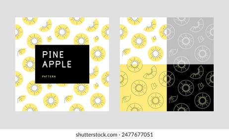 Pineapple pattern. Set of seamless patterns with color variations. Flat graphics. Vector file.