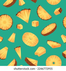 Pineapple pattern. Sliced food in cartoon style tropical healthy ananas exact vector seamless background