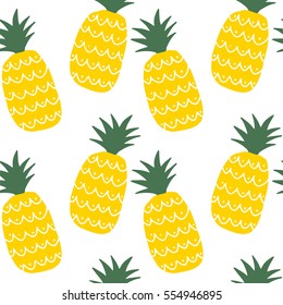 Pineapple pattern. Tropical hand drawn background.