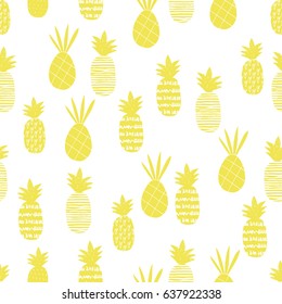 Pineapple pattern. Tropical hand drawn background.