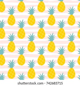 Pineapple pattern. Tropical hand drawn background.