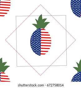 pineapple pattern usa America lines stars red blue seamless pattern white background vector illustration