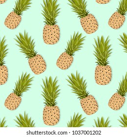 Pineapple pattern. Vector exotic fruit illustration. Summer ananas fabric. Mexican plant nature decoration. 