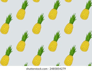 Pineapple pattern, vector  fresh pineapple fruits seamless background with  soft color background
