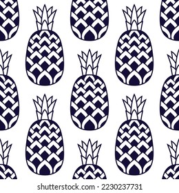 Pineapple Pattern. Vector illustration. Doodle coloring book page zen art. Fruit, tropic, ananas, summer.