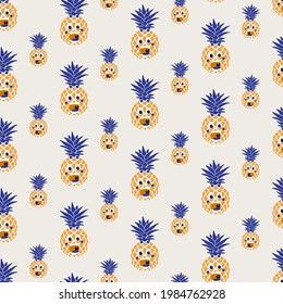 Pineapple pattern. Vector image of food in retro style. Scalable, seamless pattern. Print template for packaging, paper, textiles.