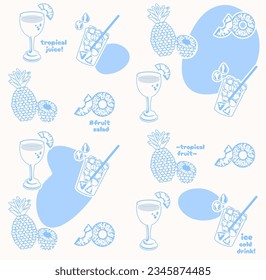 Pineapple pattern vector seamless background, summer fruit cold drink summer pattern

